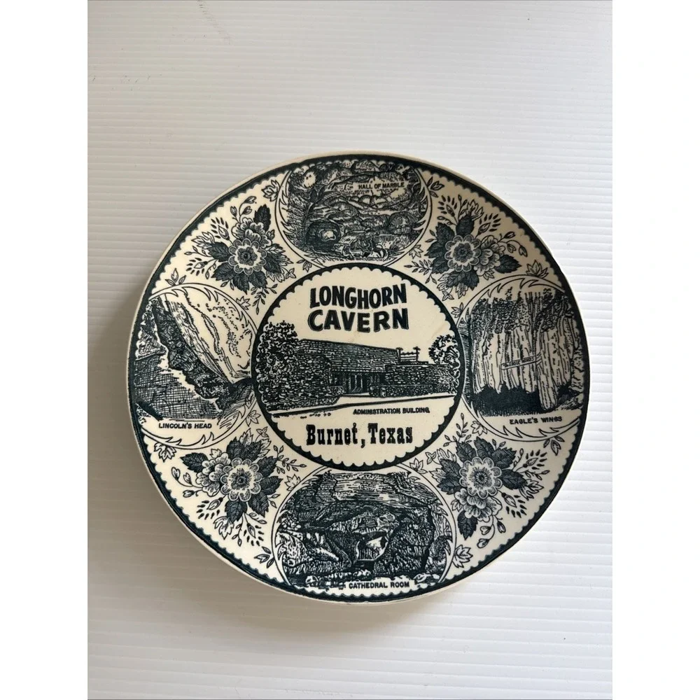 VINTAGE 1940-50s BURNET TEXAS LONGHORN CAVERN SOUVENIR PLATE